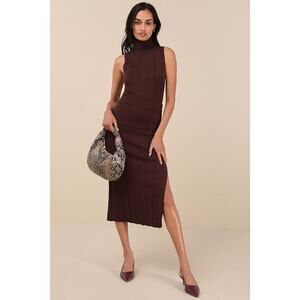 Lulus Sophisticated Duo Brown Ribbed Midi Sweater Skirt - Size XS